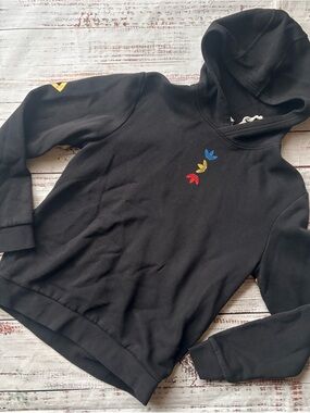 Adidas Black Boy’s Hoodie with Tricolor Trefoil Accents Retro Y2K Size Large